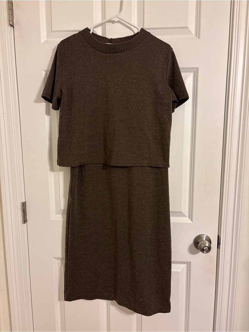 Mango Brown Midi Short-Sleeve Knit Dress